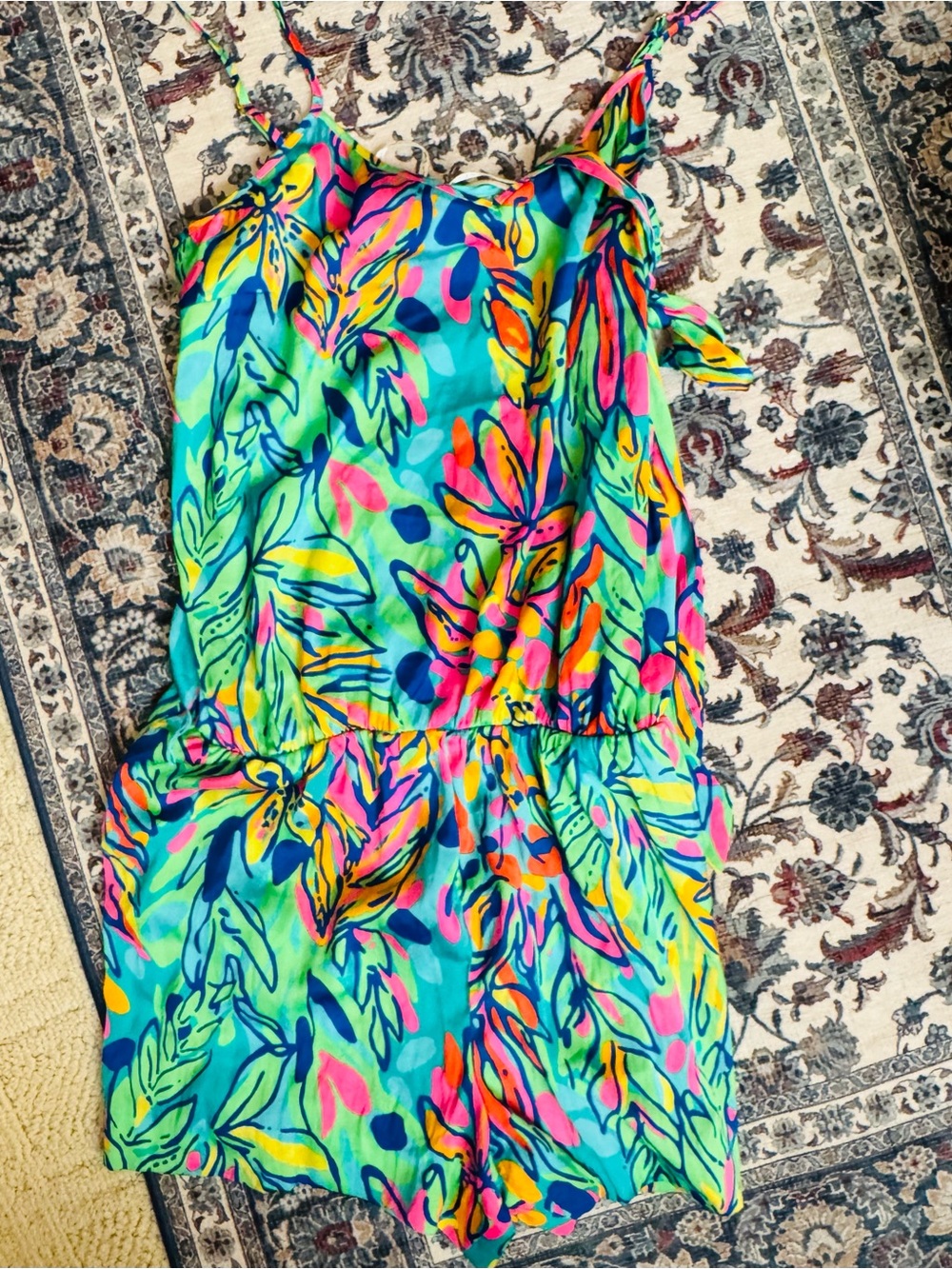 Lilly Pulitzer Teal Multicolor Tropical Print Romper